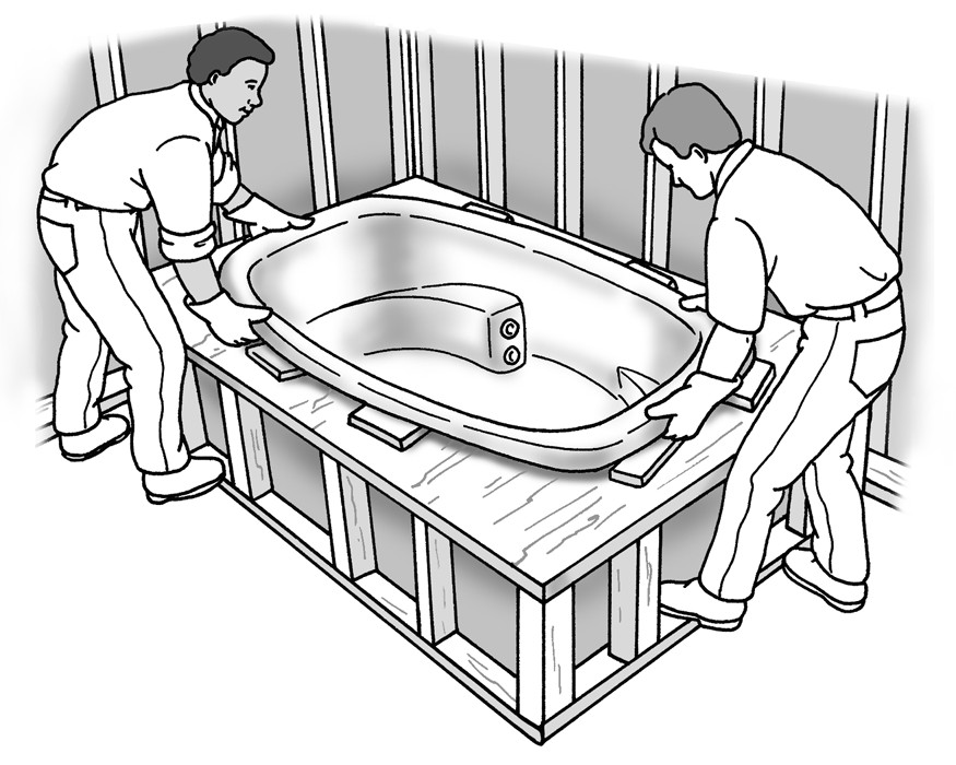 Figure 6-7: Lifting the tub very carefully into position in the opening.